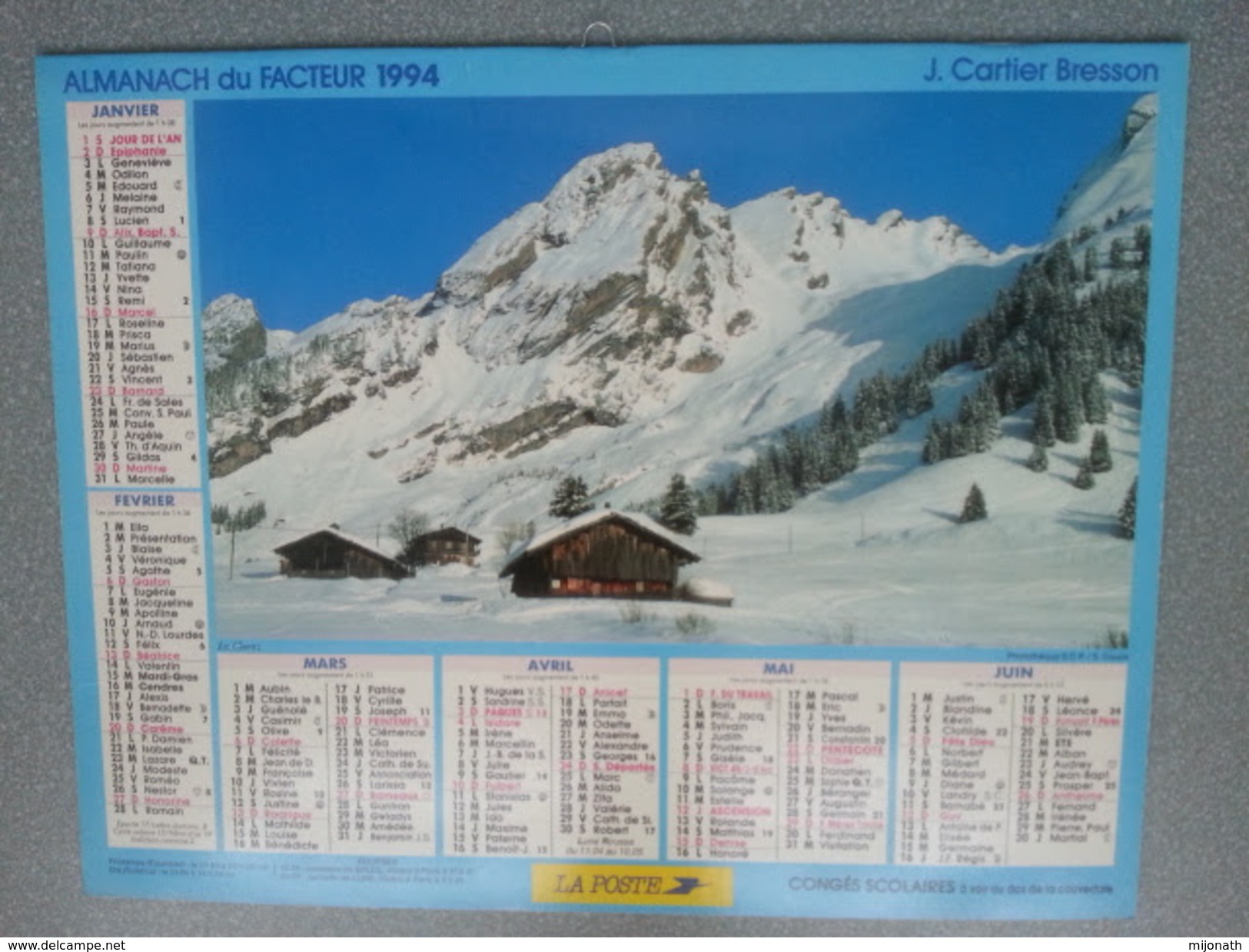 Vp-France-Calendrier 1994 Almanach Du Facteur - La Clusaz - Les Praz En été - Grand Format : ...-1900