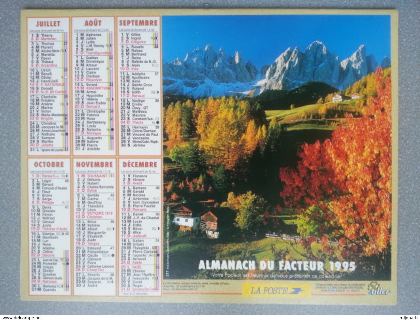 Vp-France-Calendrier 1995 Almanach Du Facteur - Lac De Garde (Italie) - Val De Funes (Italie) - Tamaño Grande : ...-1900