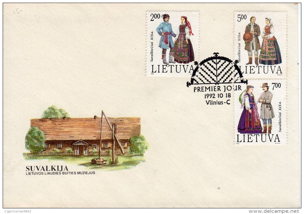 1992 - Lituanie - Env. 1er Jour - Costumes Nationaux (Michel N°508 - 509 - 510) - Litauen