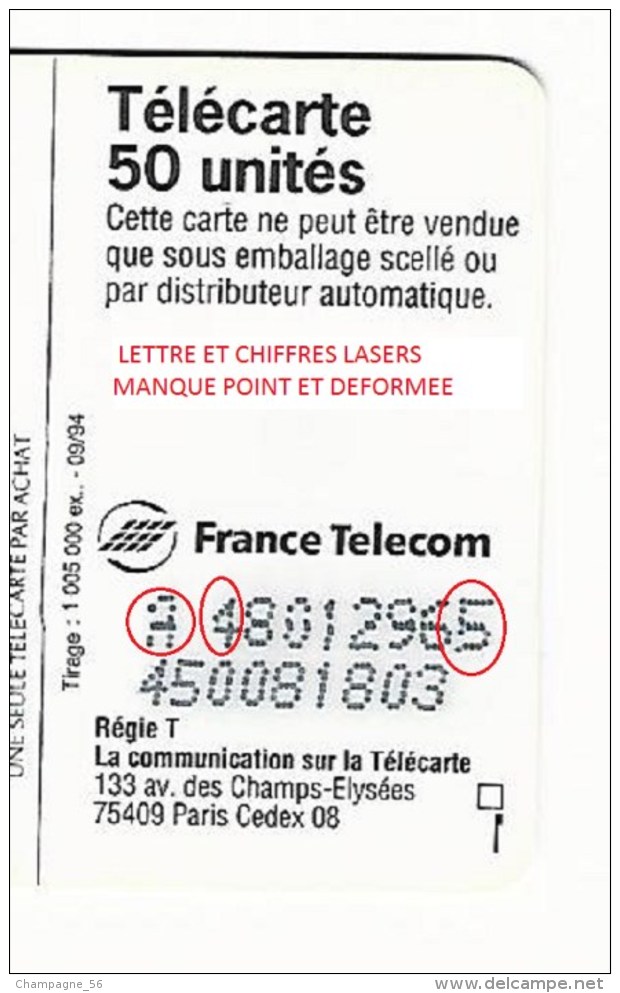 VARIÉTÉS FRANCE 09 / 94   F537 CITROEN XANTIA 50 U  SO3 DN A + 8 N° LASERS 9 CHIFFRES JG SUR LA 2EME - Variétés