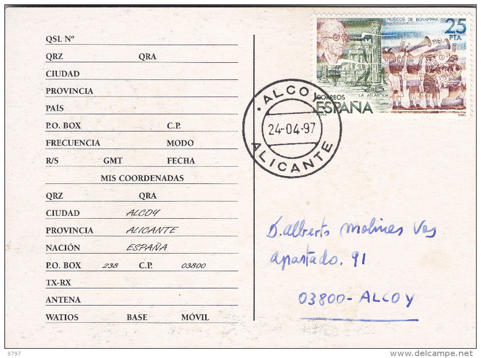 POSTAL XII 24 HORAS DE RADIO QSL EN ALCOY (SPAIN) CIRCULADA EL 24/04/1997 - Andere & Zonder Classificatie