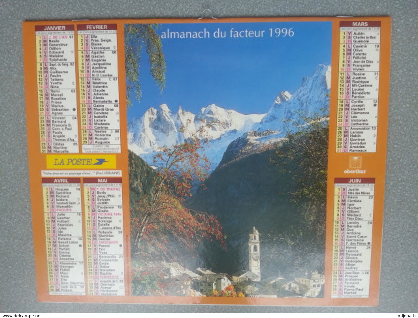 Vp-France-Calendrier 1996 Almanach Du Facteur - Les Grisons (Suisse) - Vallée De Manigod - Formato Grande : ...-1900