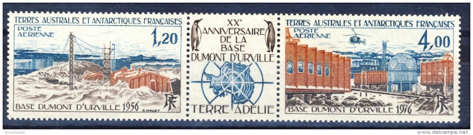 TAAF Posta Aerea 1976 Trittico 43A MNH Catalogo € 31 - Posta Aerea