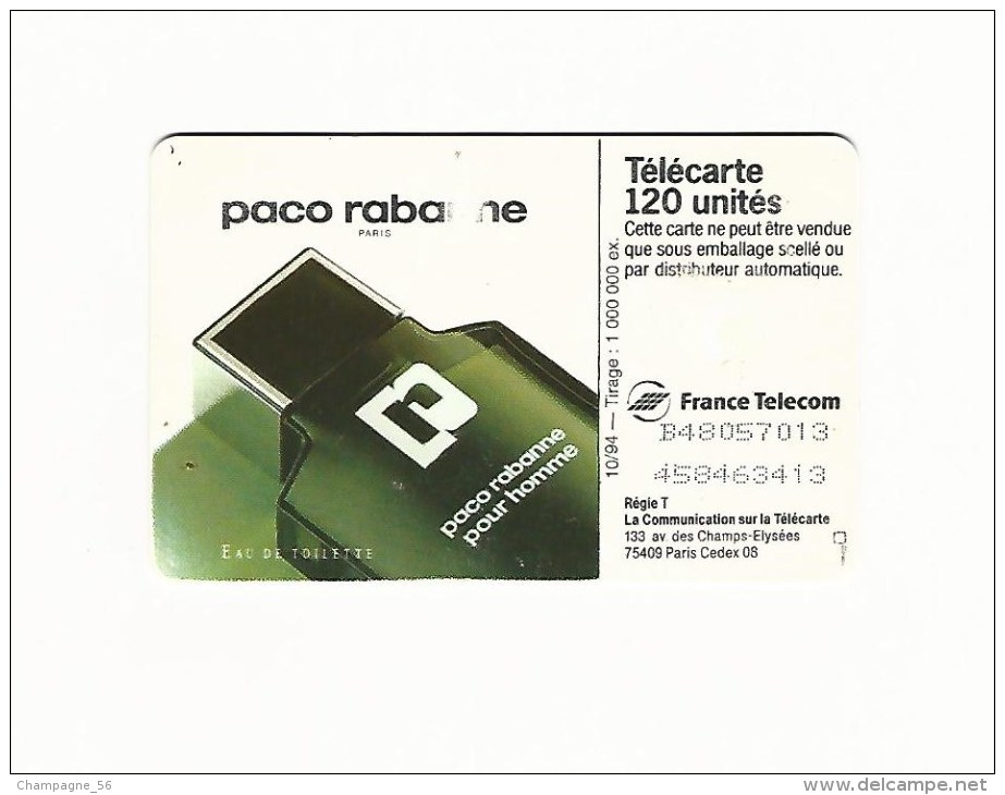 VARIÉTÉS FRANCE 10 / 94  F519  PACO RABANNE 120 U  GEM  DN 9 CARAC. LASERS X 2 LIGNES UTILISÉE - Fehldrucke