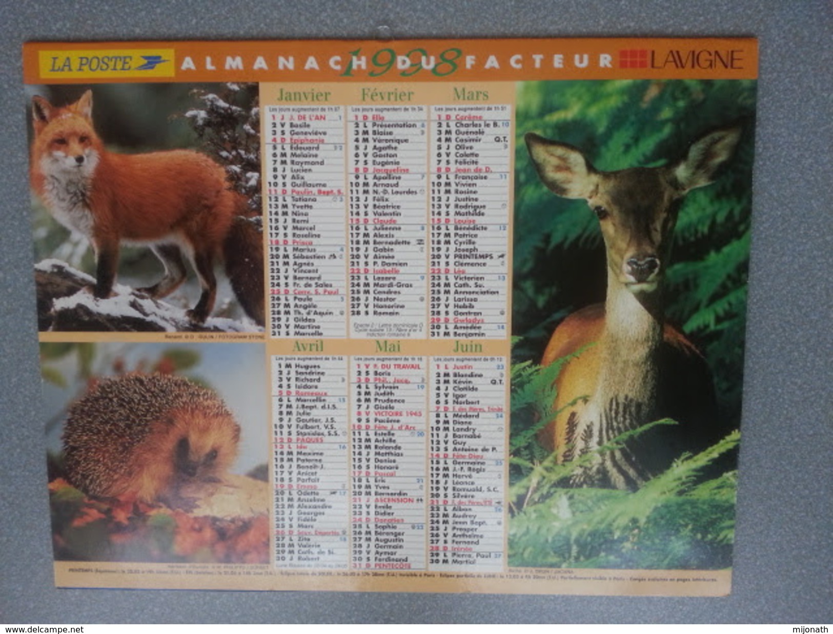 Vp-France-Calendrier 1998 Almanach Du Facteur - Animaux - Grossformat : ...-1900