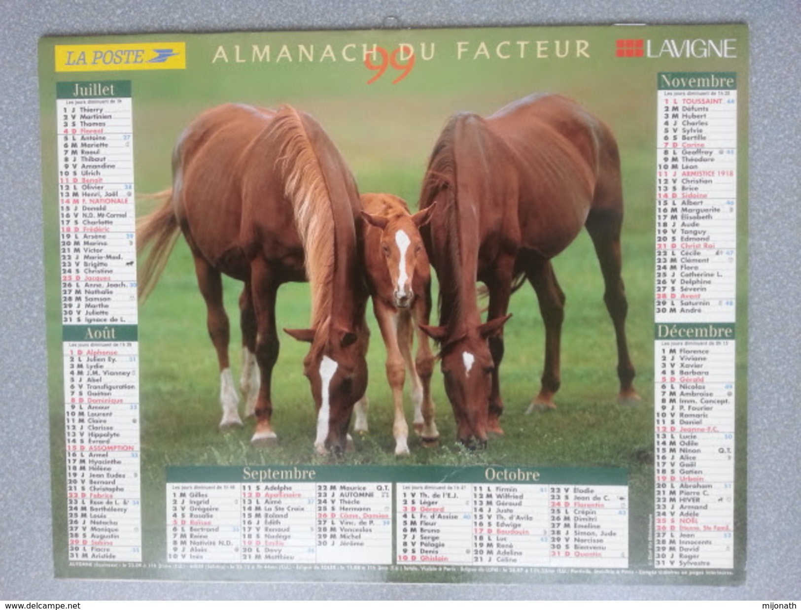 Vp-France-Calendrier 1999 Almanach Du Facteur - Chevaux - Grand Format : ...-1900