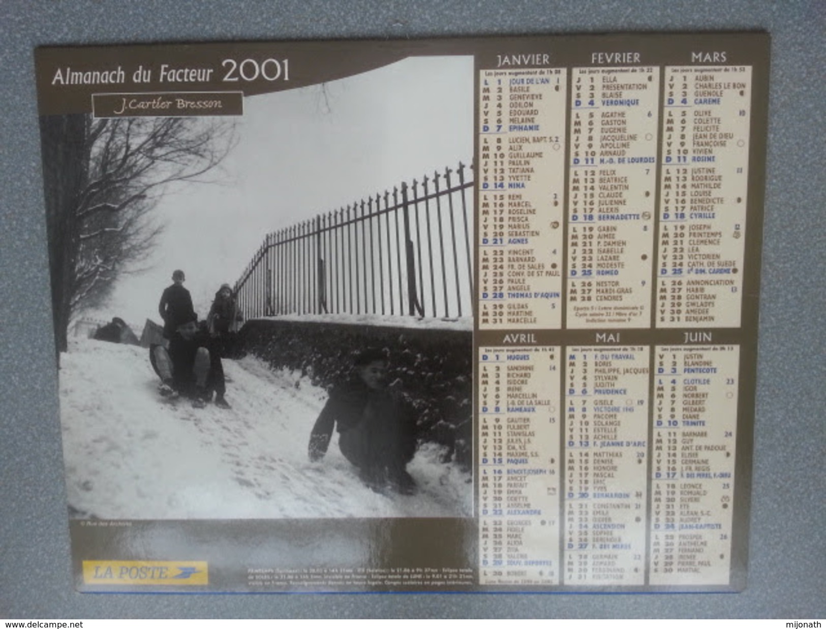 Vp-France-Calendrier 2001 Almanach Du Facteur - Enfants Jouant Sur La Neige - Enfant Et Chatons - Grossformat : ...-1900