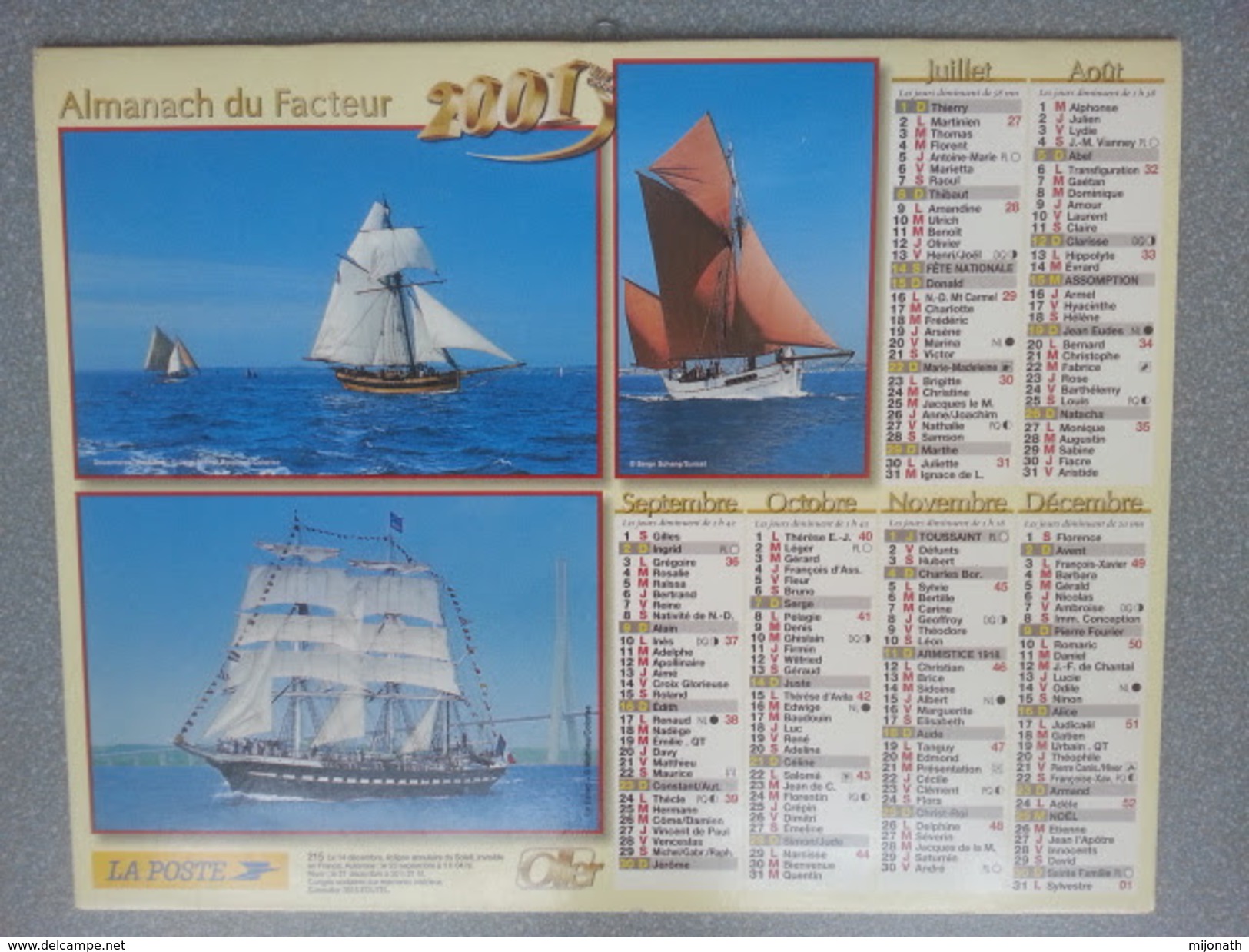 Vp-France-Calendrier 2001 Almanach Du Facteur - Voiliers - Grand Format : ...-1900