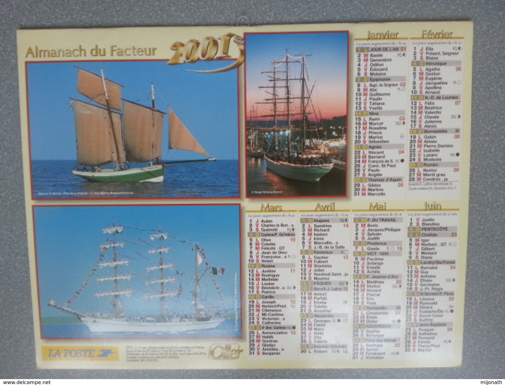 Vp-France-Calendrier 2001 Almanach Du Facteur - Voiliers - Groot Formaat: ...-1900