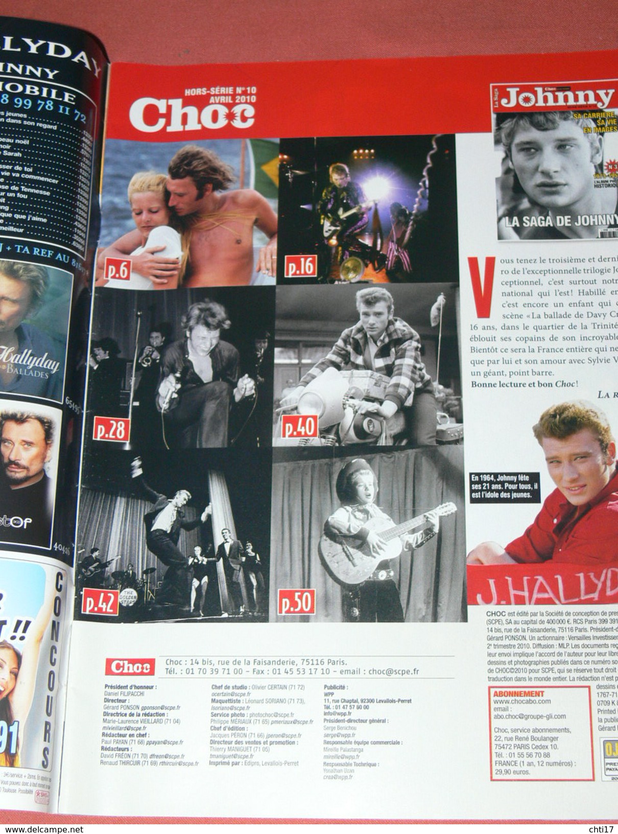 CHOC LA SAGA JOHNNY HALLYDAY HS N° 10 / PHOTOS  PERIODE 1956 A 1973 / - Musique