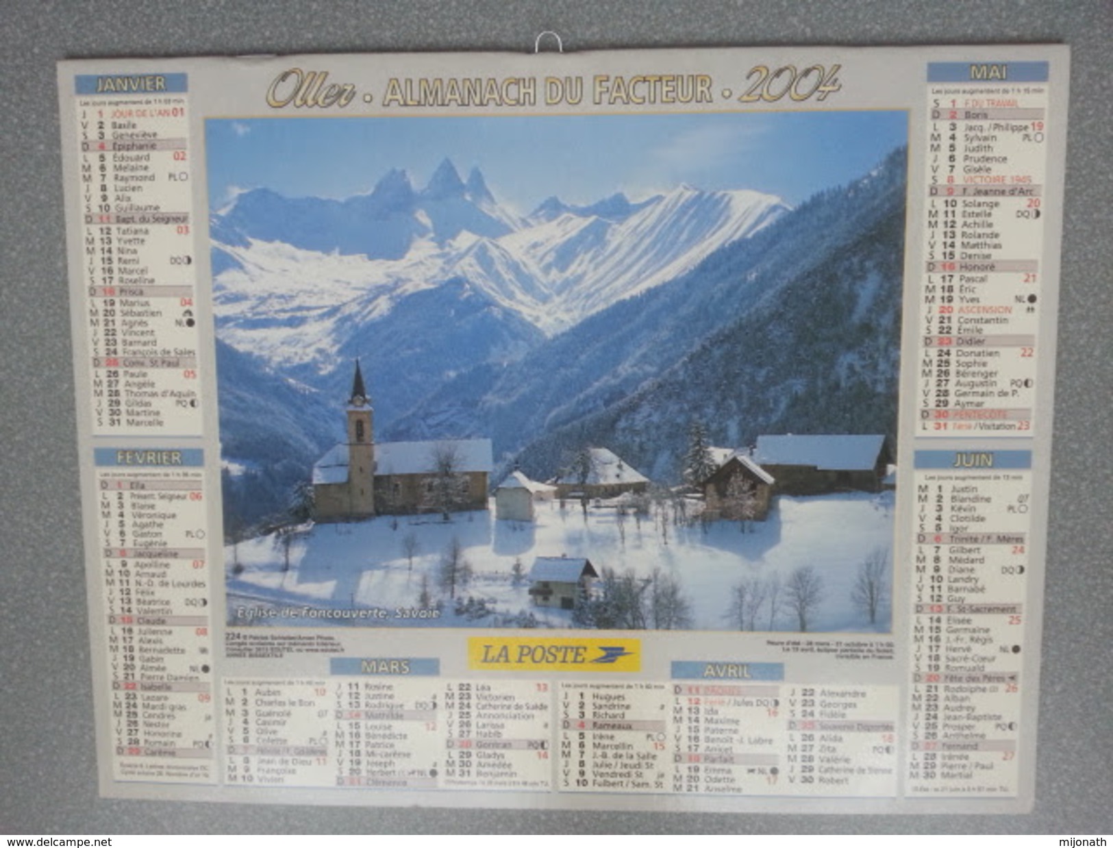 Vp-France-Calendrier 2004 Almanach Du Facteur - Eglise De Foncouverte - Parc De La Vanoise - Grossformat : ...-1900