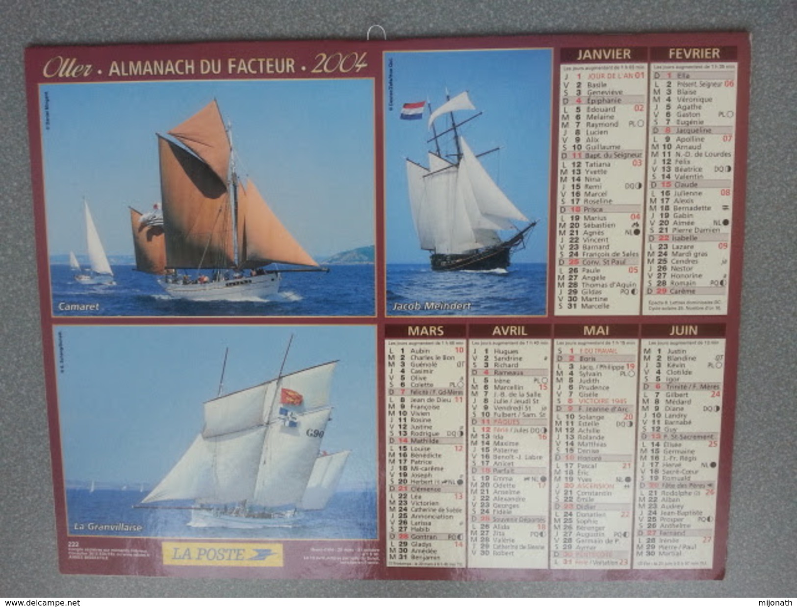 Vp-France-Calendrier 2004 Almanach Du Facteur - Voiliers - Groot Formaat: ...-1900