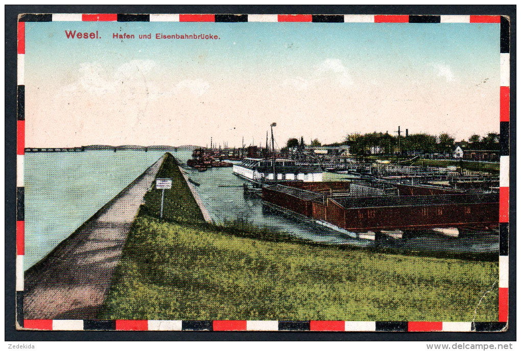 2949 - Alte Ansichtskarte - Wesel - Hafen Und Eisenbahnbrücke - Gel Feldpost 1918 - Wesel