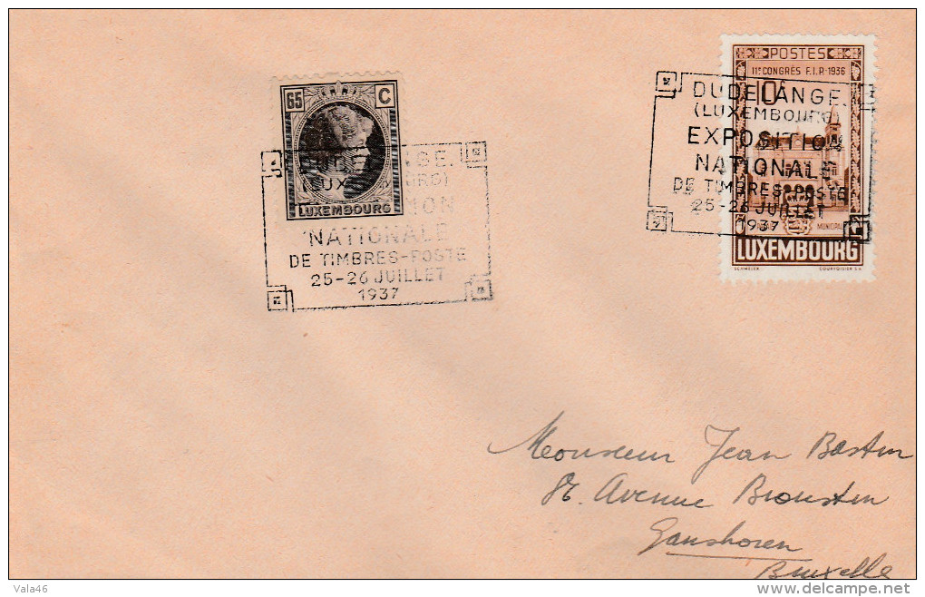 LUXEMBOURG   PERIODE 1930/1940  LETTRE  DOCUMENT  N° 174 ET 282 OBLIT  .DUDELANGE Ange - Briefe U. Dokumente