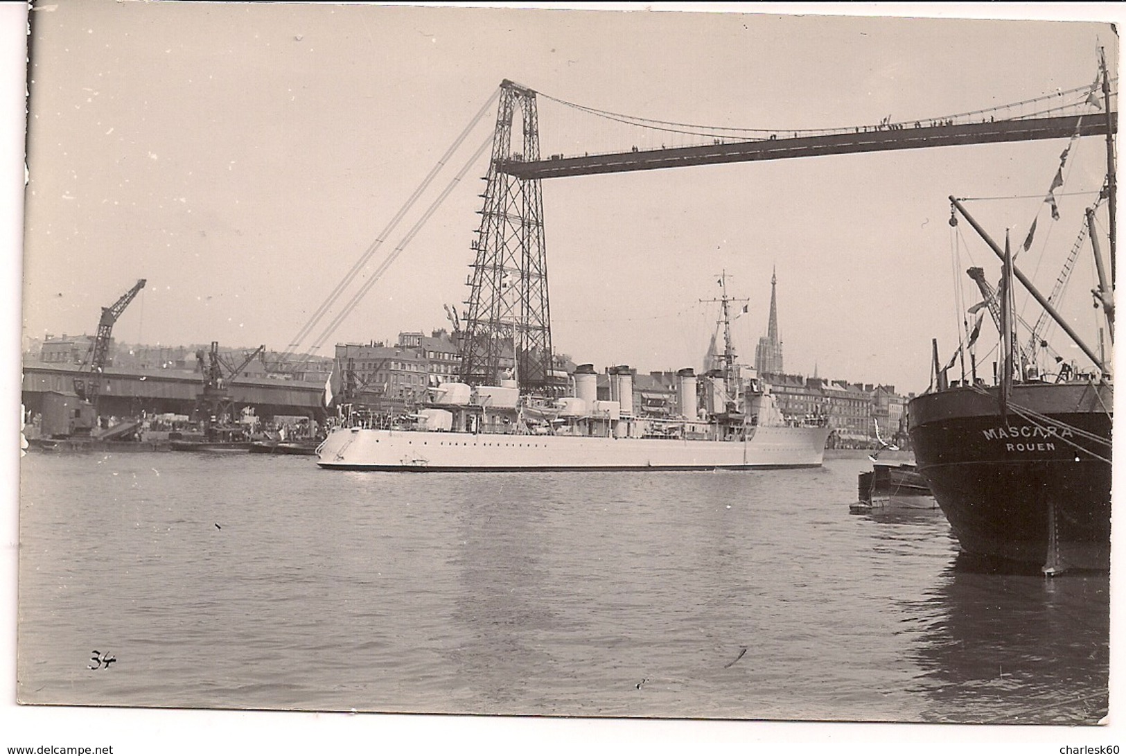 CPA Carte Photo Navire De Guerre Contre Torpilleur Le Bison Et Le Mascara Port De Rouen 1929 1932 Photo N° 34 - Rouen