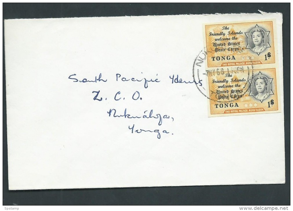 Tonga 1968 Local Commercial Cover With 2 X 1S Peace Corps - Tonga (1970-...)