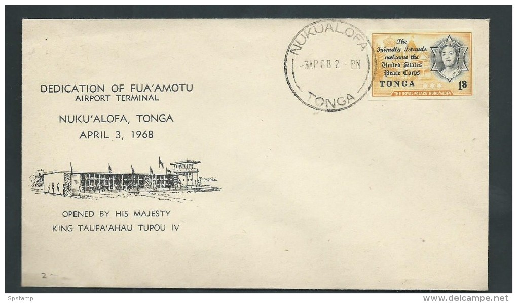 Tonga 1968 Dedication Of Airport Commemmorative Cover With 1S Peace Corps Tied By 3/4/68 Cds - Tonga (1970-...)