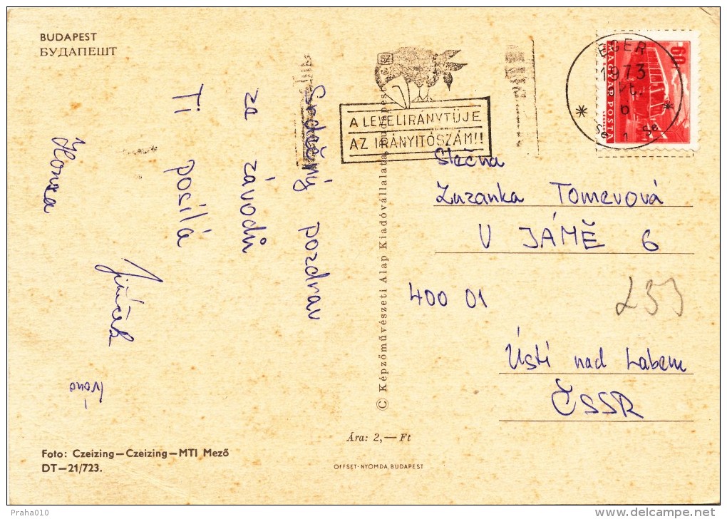 L0905 - Hungary (1973) Eger: The Compass Send An The Postal Code (postcard: Budapest) Tariff: 60 F (stamp: Buss) - Zipcode