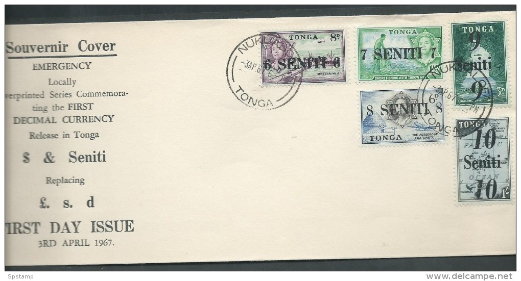 Tonga 1967 Decimal Currency Overprints 5 Values On FDC - Tonga (1970-...)