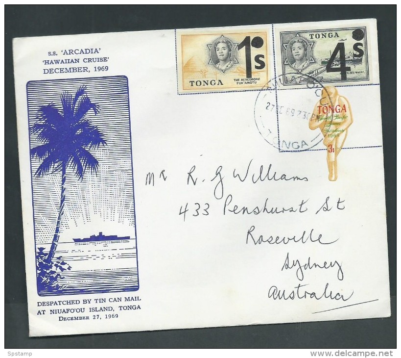 Tonga 1969 Cover To Australia With 3s South Paciific Games Self Adhesive + 2 Decimal Overprints - Tonga (1970-...)