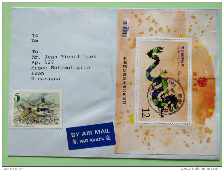 Taiwan 2012 Cover To Nicaragua - Dragon S.s. Sheet - Fish - Covers & Documents