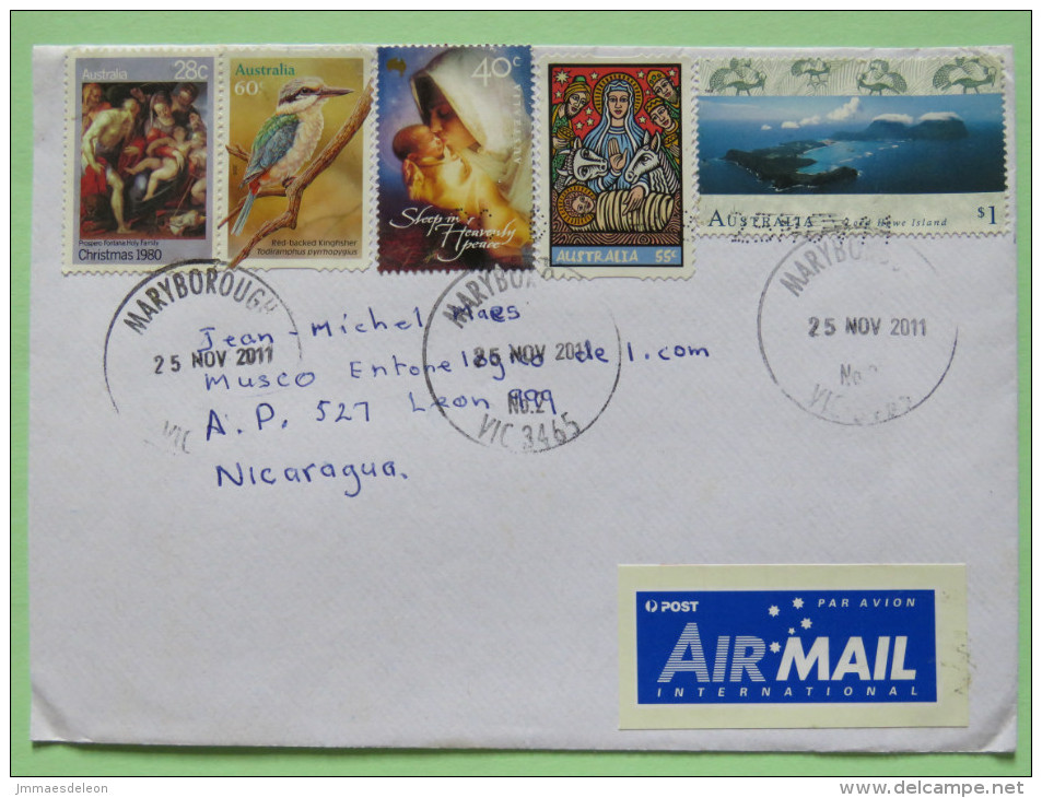 Australia 2011 Cover To Nicaragua - Christmas Painting Fontana - Kingfisher Bird - Lord Howe Island - Brieven En Documenten