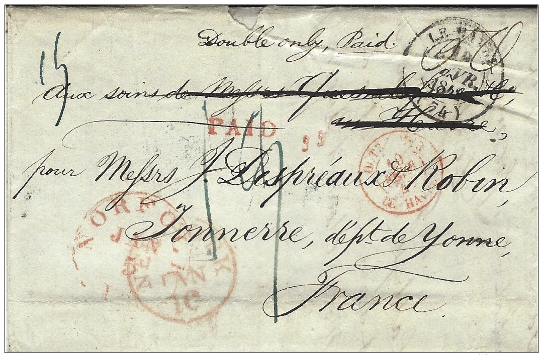 1842- Lettre De NORFOLK ( Virginie ) Pour Le Havre + "double Only, Paid" + PAID + OUTREMER/Le HAVRE - …-1845 Voorfilatelie