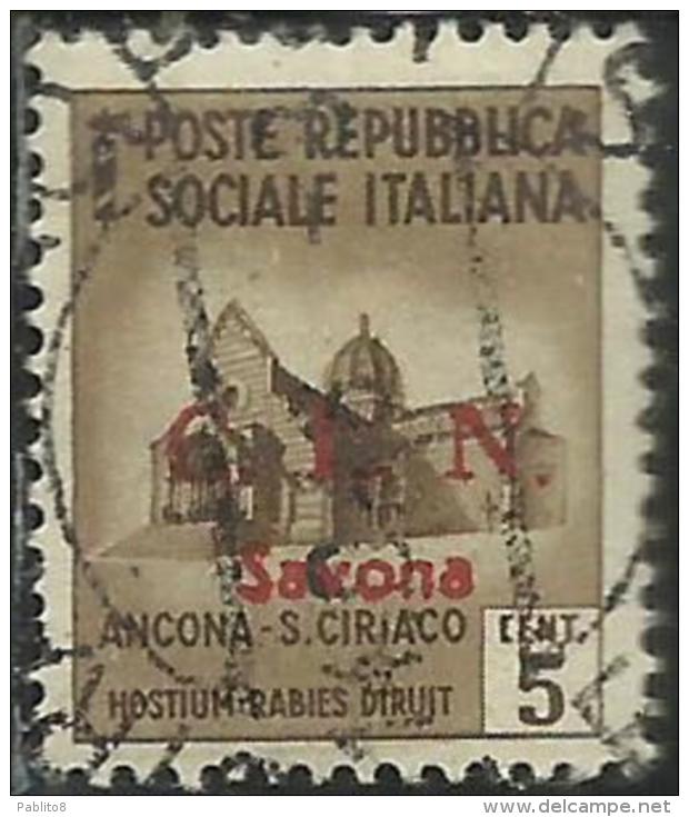 CLN SAVONA 1945 TAMBURINI SOPRASTAMPATO D´ITALIA REGNO ITALY KINGDOM SURCHARGED CENT. 5 USATO USED OBLITERE´ - Centraal Comité Van Het Nationaal Verzet (CLN)