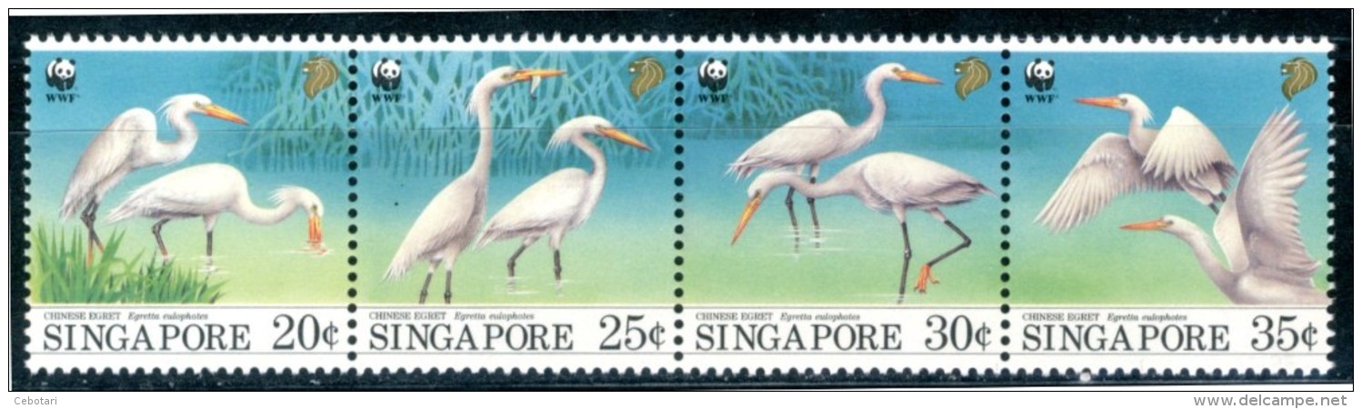 SINGAPORE 1993** - Egret Cinese / Chinese Egret - Striscia Di 4 Val. MNH Come Da Scansione - Unused Stamps