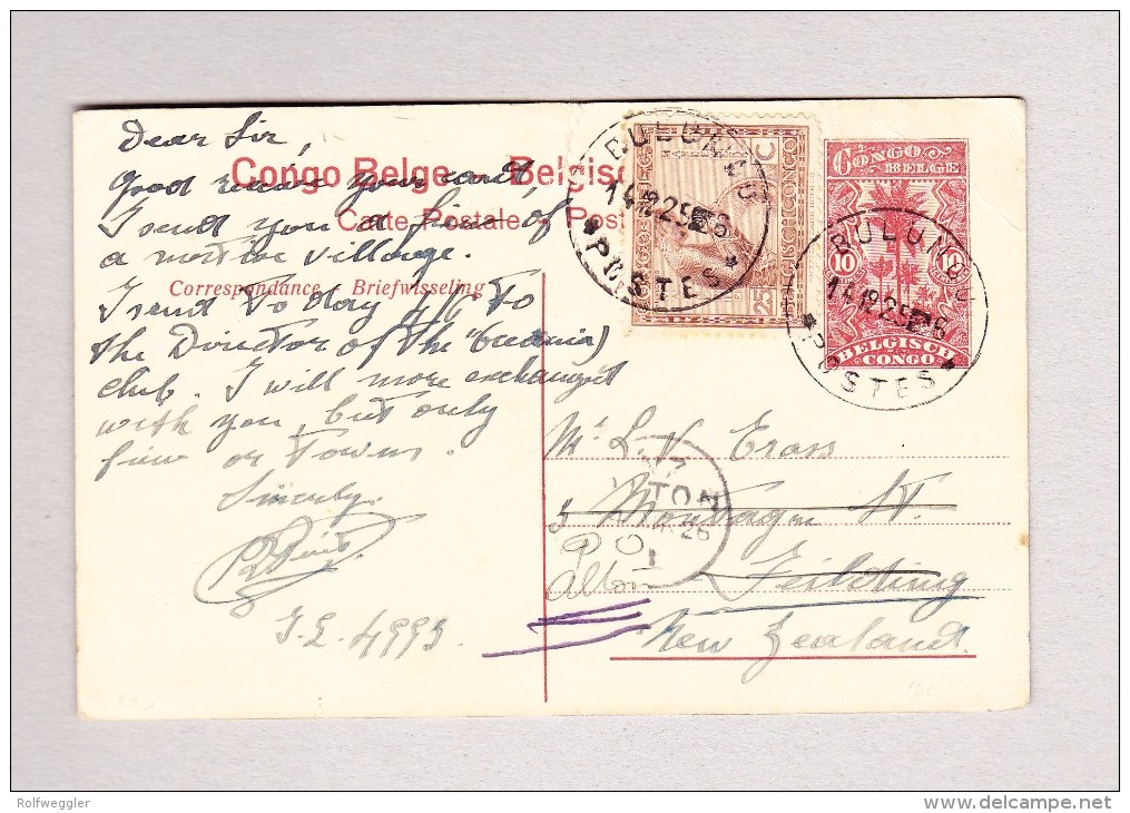 Belgisch Kongo - BULUNGU 14.12.1925 Ansichtskarte Motiv "Vilage Baleke" Nach Neuseeland - Storia Postale