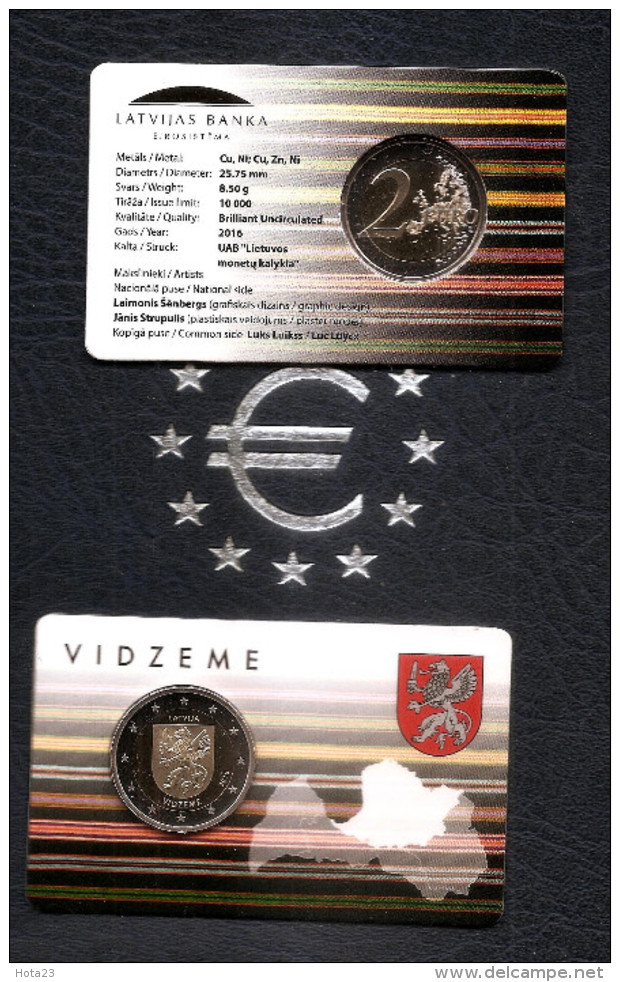 2 Euro Lettland Latvia 2016  Region Vidzeme -  LION / DRAGON SABER - COIN BU COIN CARD - Letonia