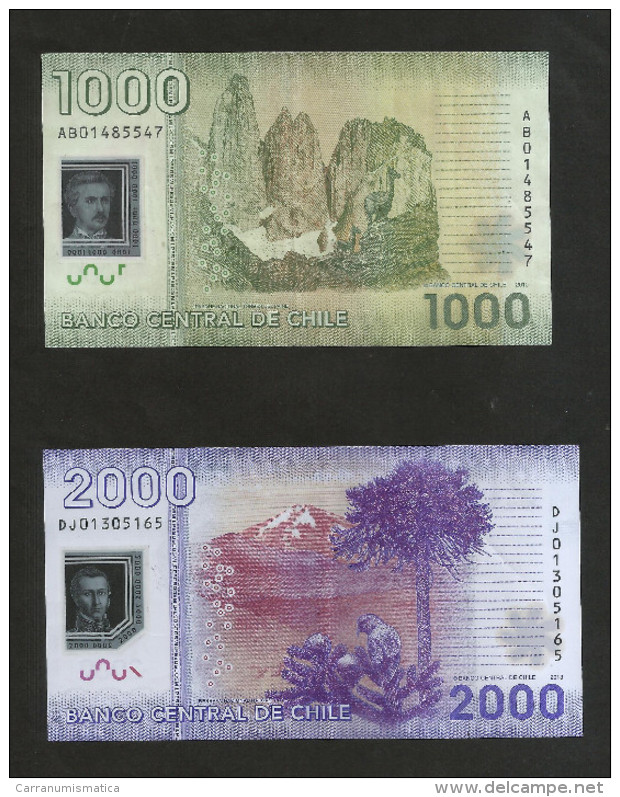 CHILE - BANCO CENTRAL De CHILE - 1000 Pesos (2010) & 2000 Pesos (2013) - POLYMER Lot Of 2 Different Banknotes - Chile