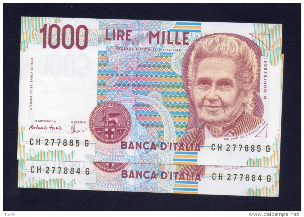 1000 LIRE - MONTESSORI 1995/98 Numeri Sequenziali (2 Pezzi) Firme Fazio,Amici - 1000 Lire