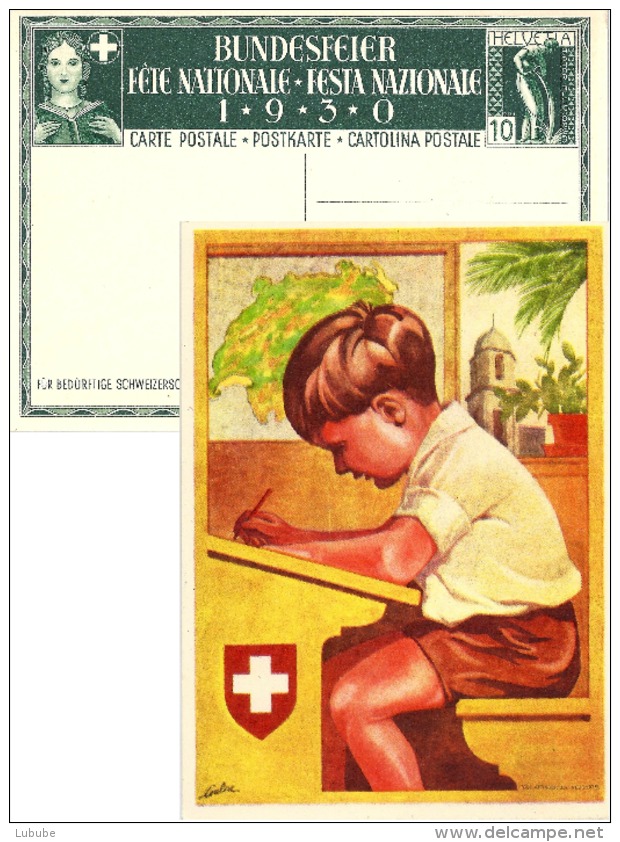 Bundesfeier Karte 51  "Knabe Auf Schulbank"             1930 - Postwaardestukken