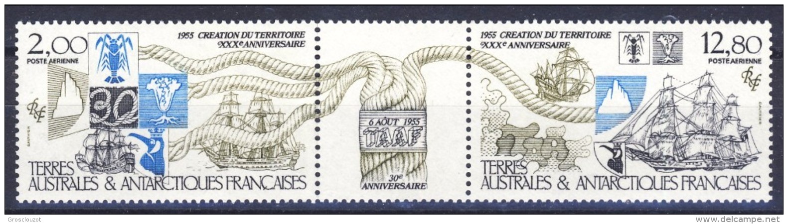 TAAF Posta Aerea 1985 Trittico N. 91A MNH Catalogo € 7,70 - Luchtpost