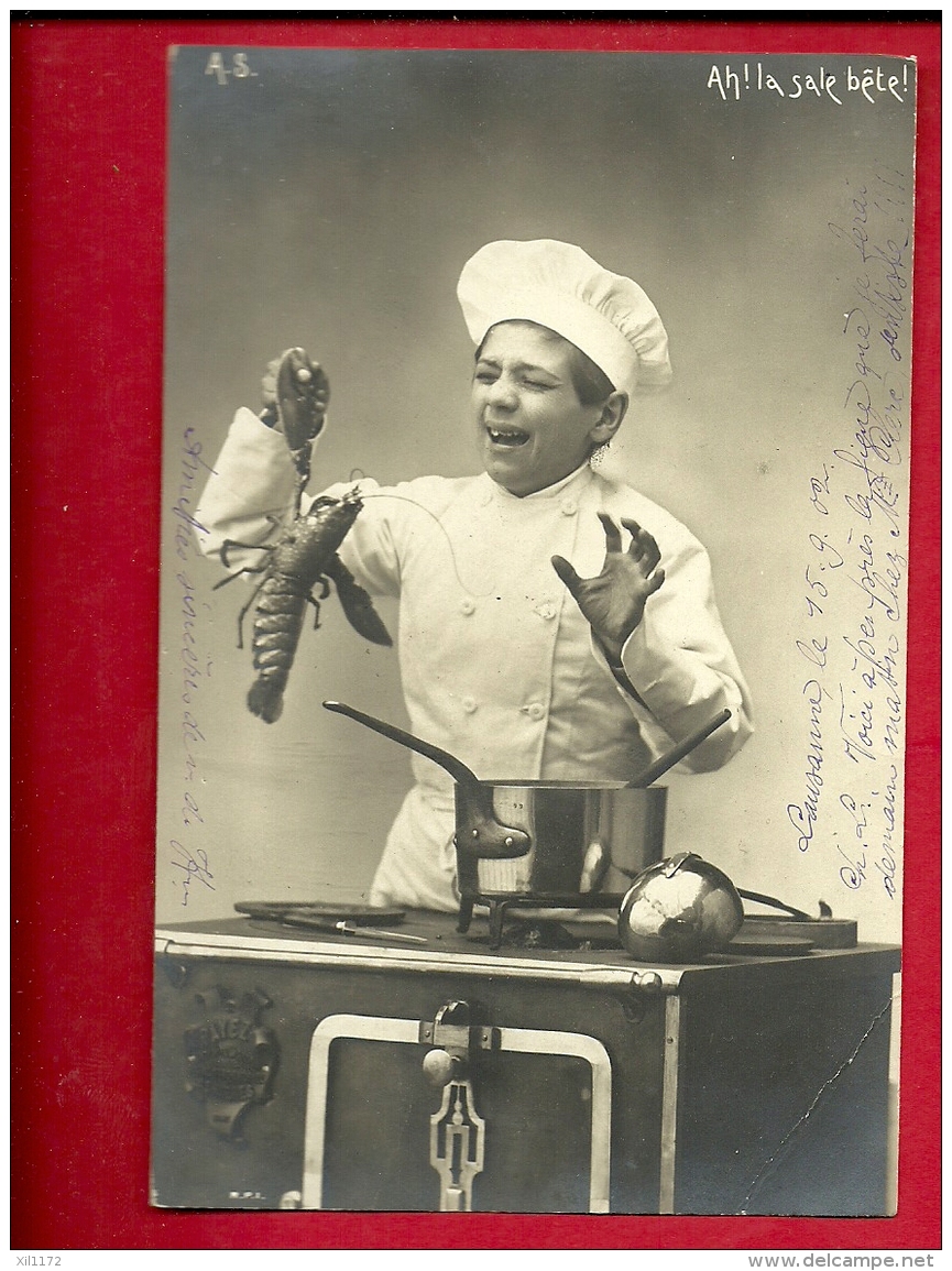 FJA-13  Ah La Sale Bête.. Jeune Cook Préparant Une Langouste. Cachet 1902, Précurseur - Autres & Non Classés