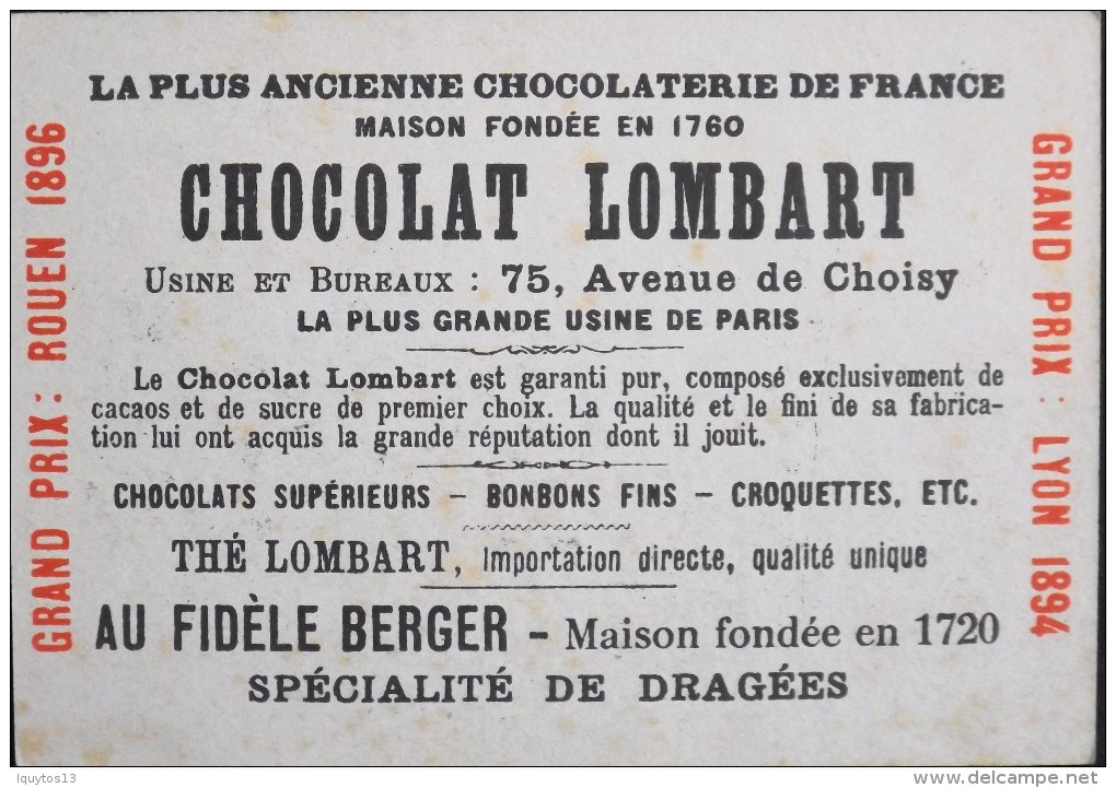 TRES BELLE CHROMO. CHOCOLAT LOMBART - PARIS - Grand Opéra - En Parfait Etat - Lombart