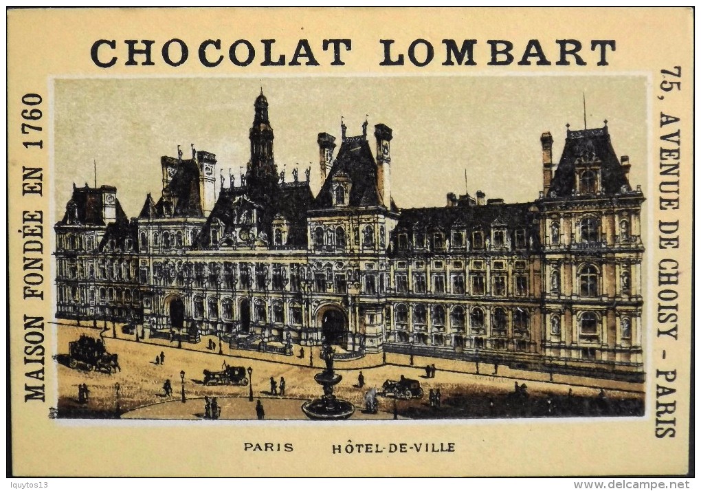 TRES BELLE CHROMO. CHOCOLAT LOMBART - PARIS - Hotel De Ville - En Parfait Etat - Lombart