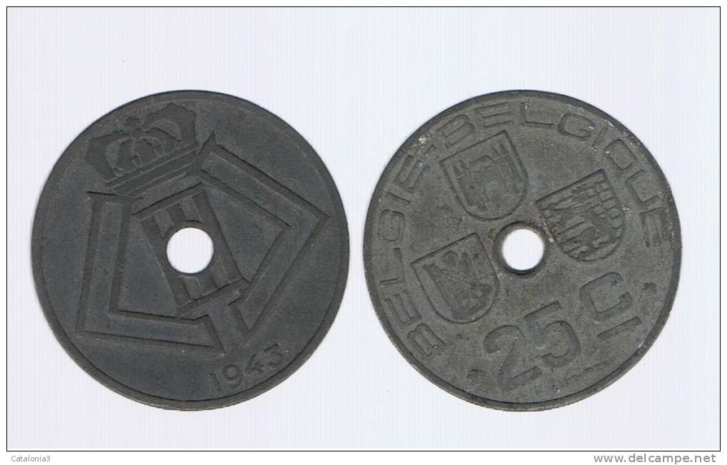 BELGIUM - BELGICA -  25  Centimes  KM132  Ver Años / Looks Years - 10 Cent & 25 Cent