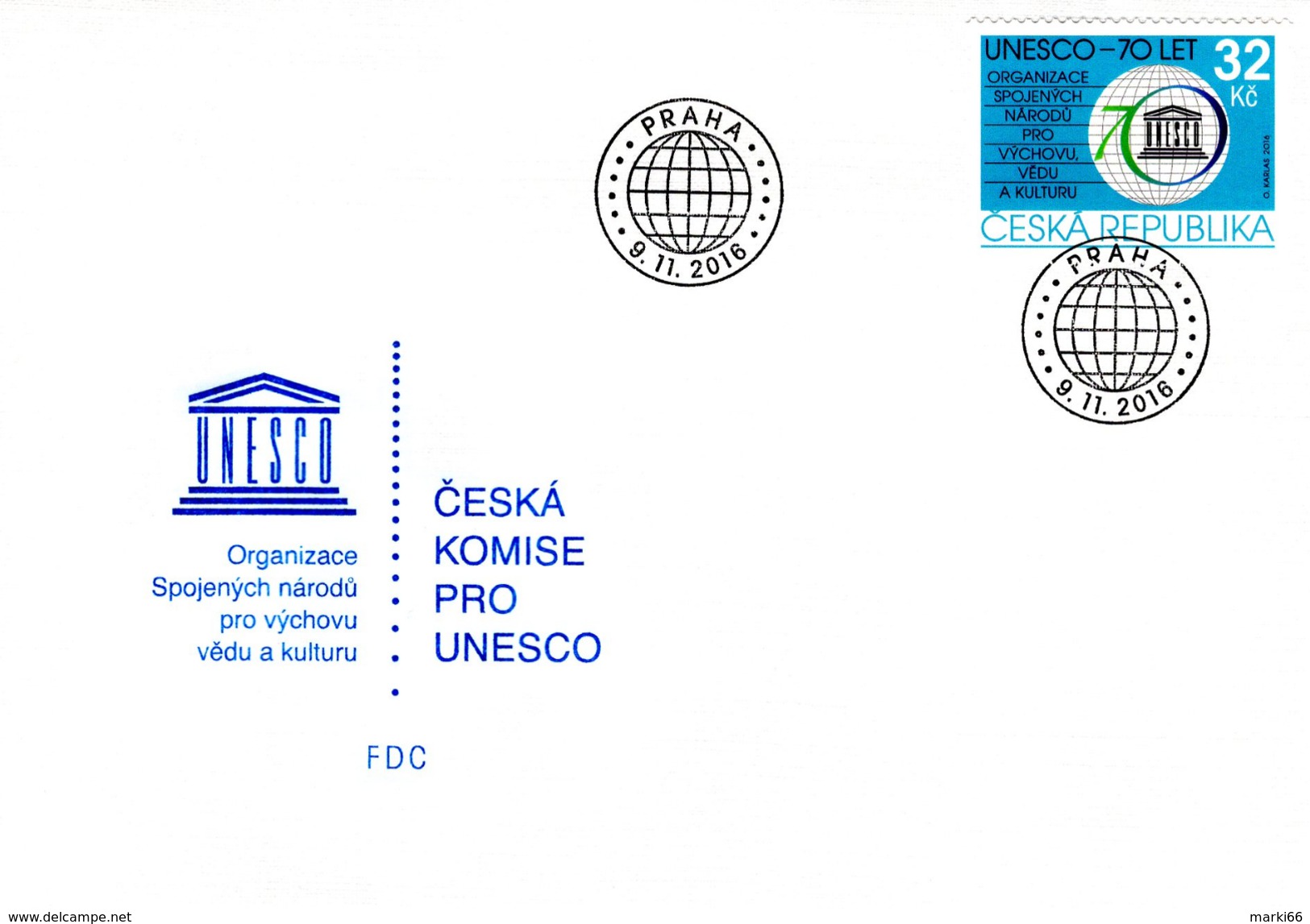 Czech Republic - 2016 - 70th Anniversary Of UNESCO - FDC (first Day Cover) - FDC