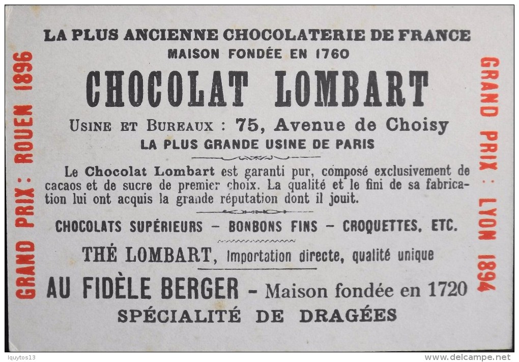 TRES BELLE CHROMO. CHOCOLAT LOMBART - PAU - Façade Du Château - En Parfait Etat - Lombart