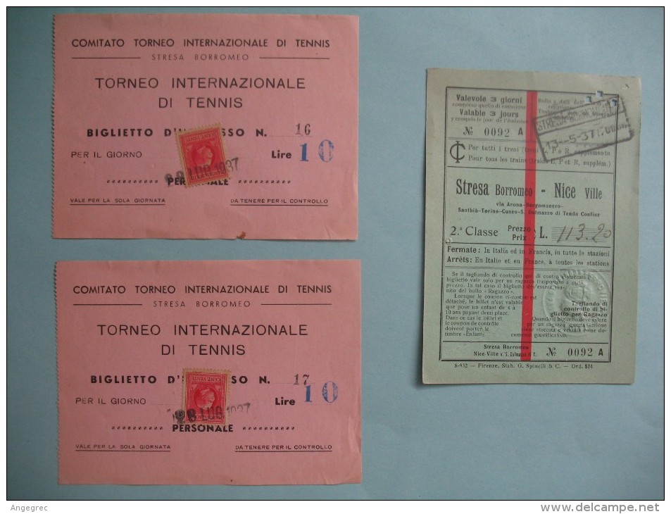 Lot De Tickets De Transport Stresa Borromeo Et Billets Tournoi Internationale De Tennis Juillet 1397 - Other & Unclassified