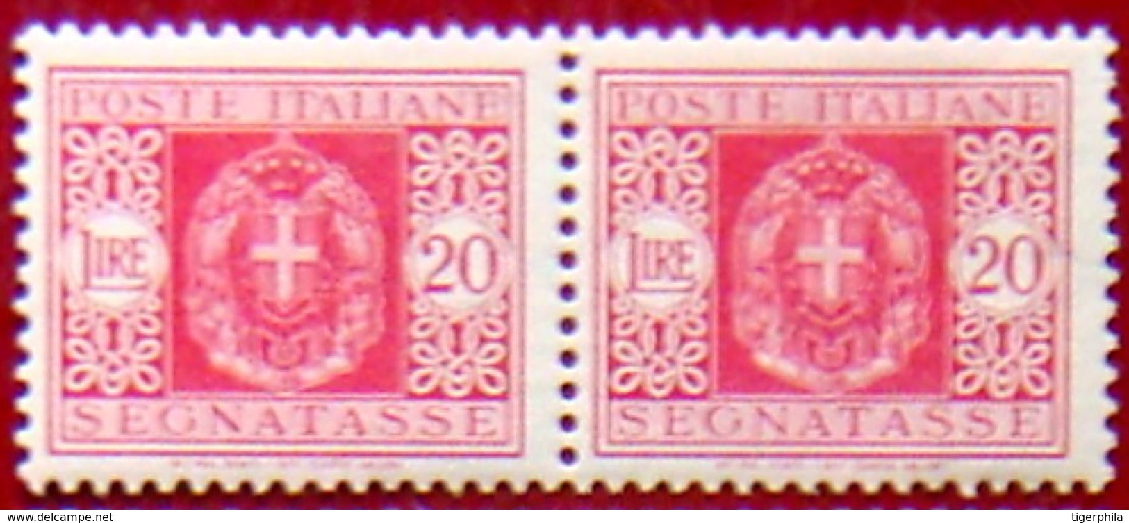 ITALY 1945 20L Due MNH PAIR ScottJ64 CV$60 WATERMARK : WINGED WHEEL - Postage Due