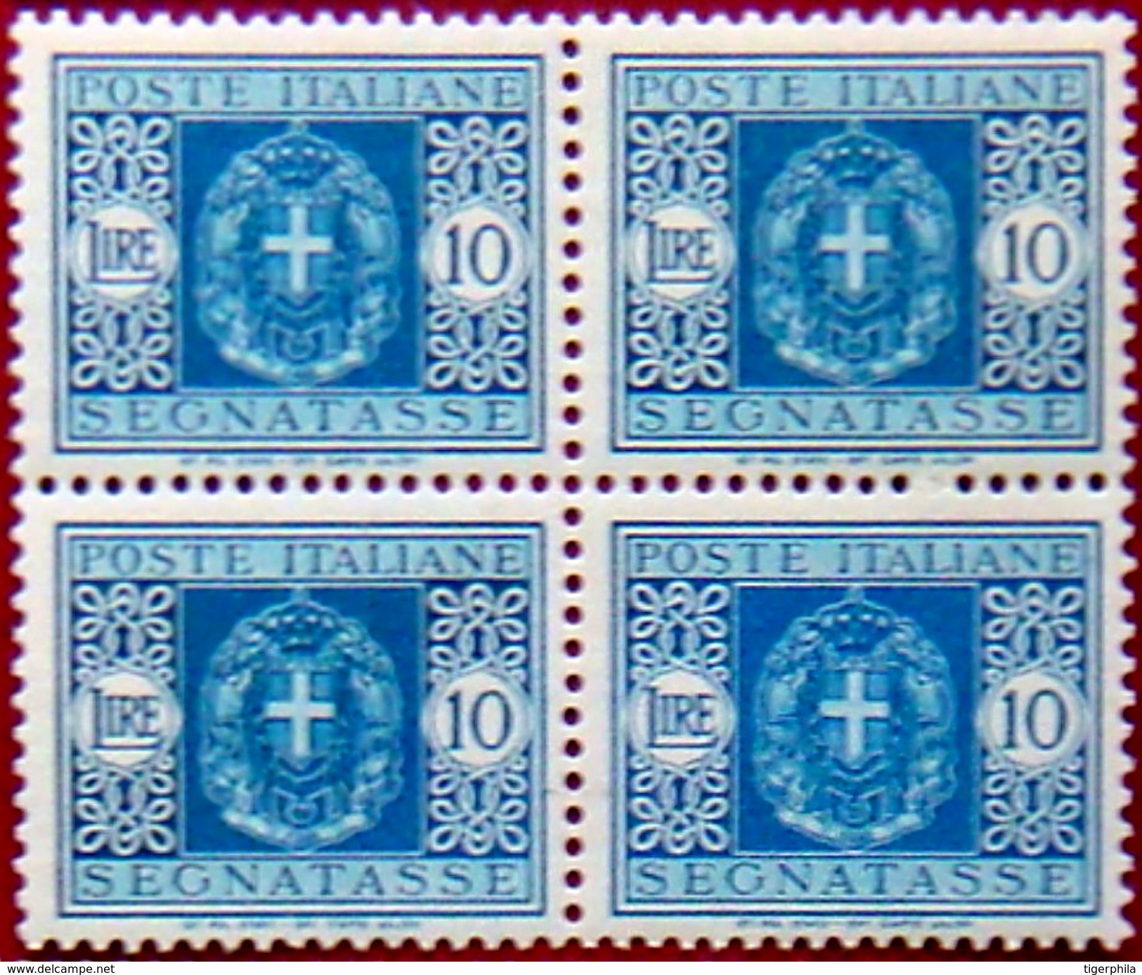 ITALY 1945 10L Due BLOCK Of 4 MNH ScottJ63 CV$80 WATERMARK : WINGED WHEEL - Postage Due