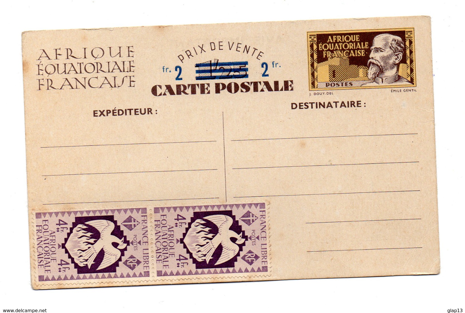 A.E.F. ENTIER POSTAUX  CARTE POSTALE NEUF AVEC COMPLEMENT D'AFFRANCHISSEMENT - Autres & Non Classés