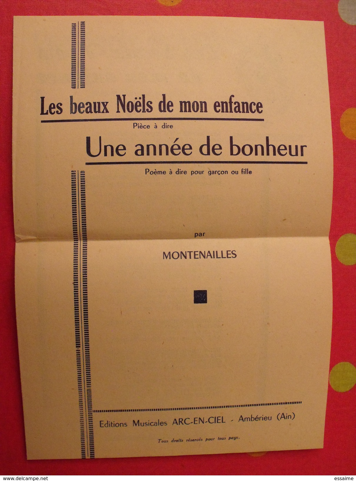 Les Beaux Noels De Mon Enfance. Une Année De Bonheur. Montenailles. Poème. Vers 1930 - Autores Franceses