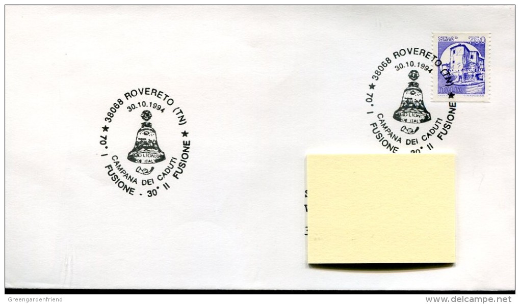 15627 Italia, Special Postmark 1994  Rovereto, Campana Dei Caduti,  Liberty Bell - Unclassified