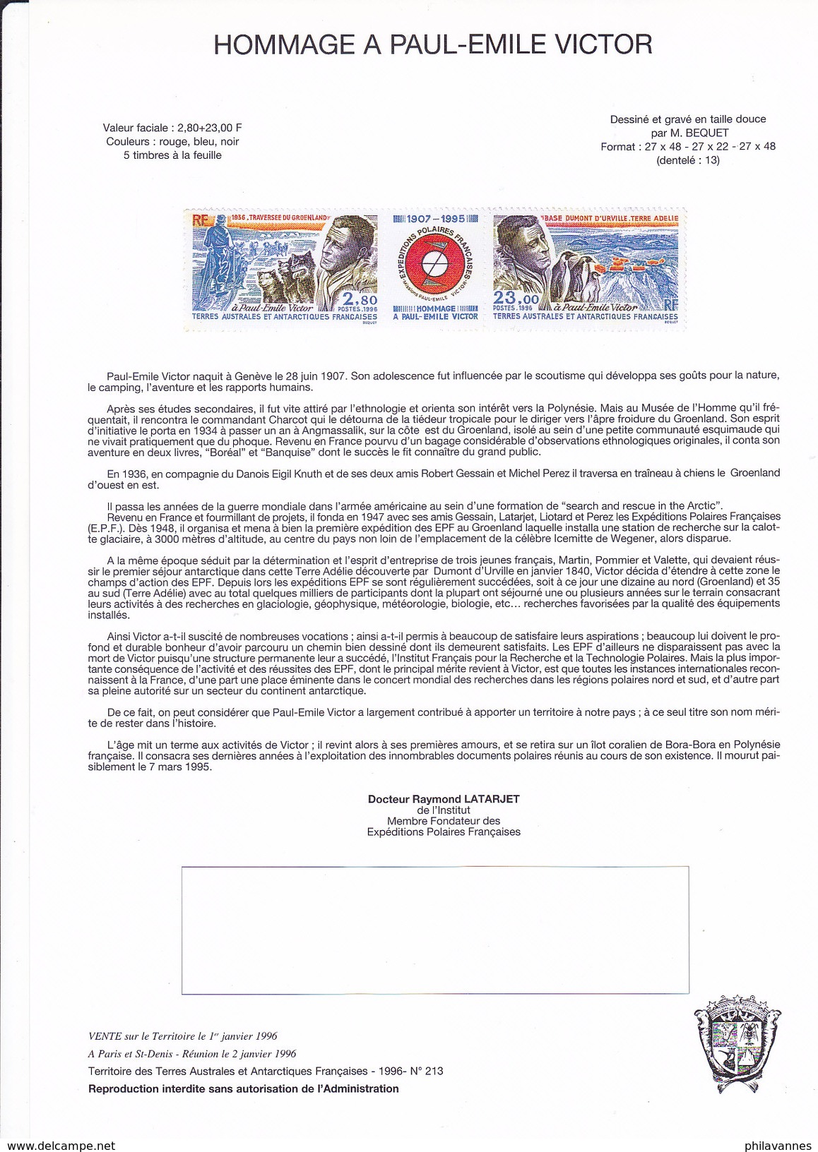 France, TAAF, notices 1996, ( not taaf/8)