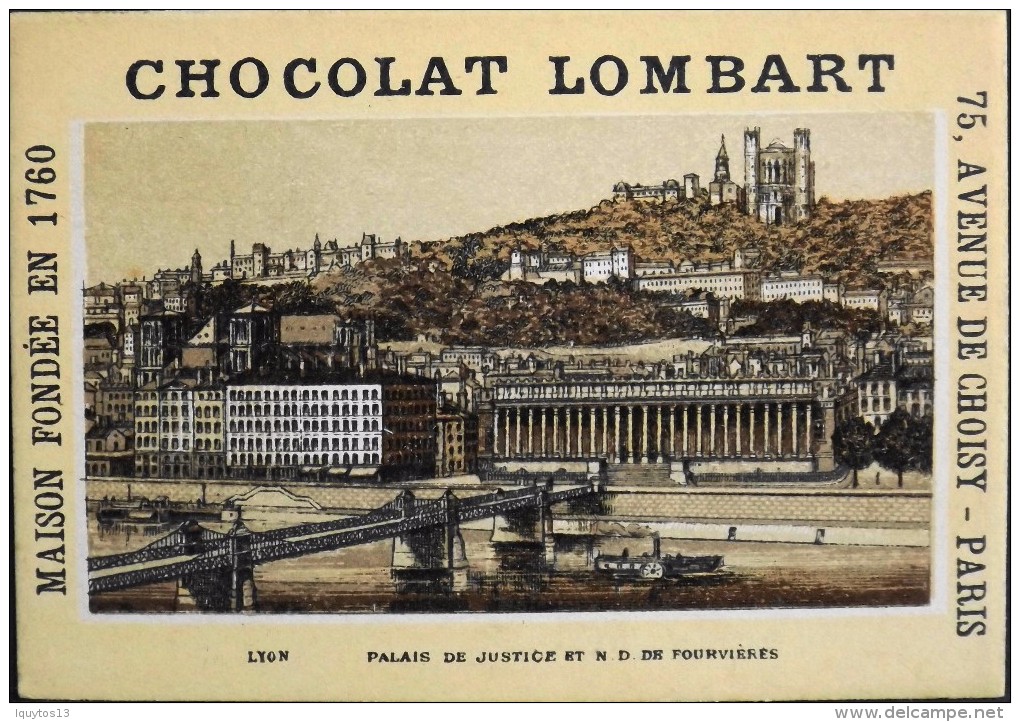 TRES BELLE CHROMO. CHOCOLAT LOMBART - LYON - Palais De Justice Et N-D De Fourvières - En Parfait Etat - Lombart