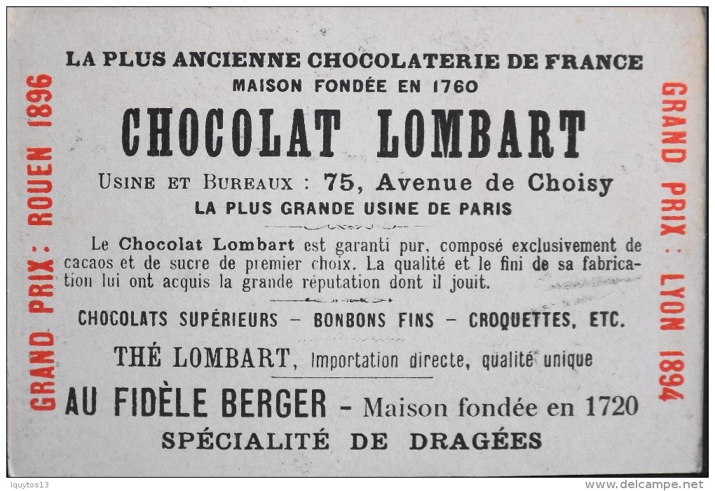 TRES BELLE CHROMO. CHOCOLAT LOMBART - LYON - Palais De Justice Et N-D De Fourvières - En Parfait Etat - Lombart